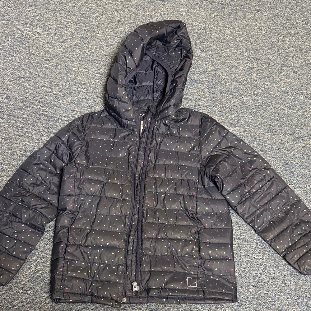 Gap lightweight heart Black Puffer Jacket with Colorful Dots